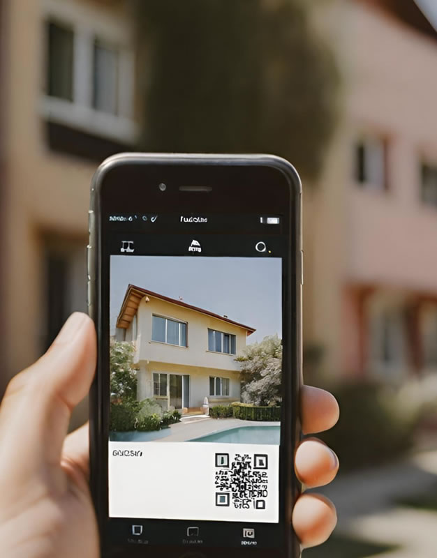 Imagem de um celular lendo o qr-code de uma casa